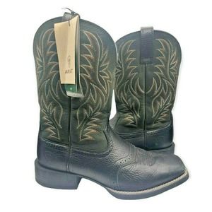 Ariat Cowboy Boots 10 Mens Sport Western Wide Square Toe Black Deertan Work NEW
